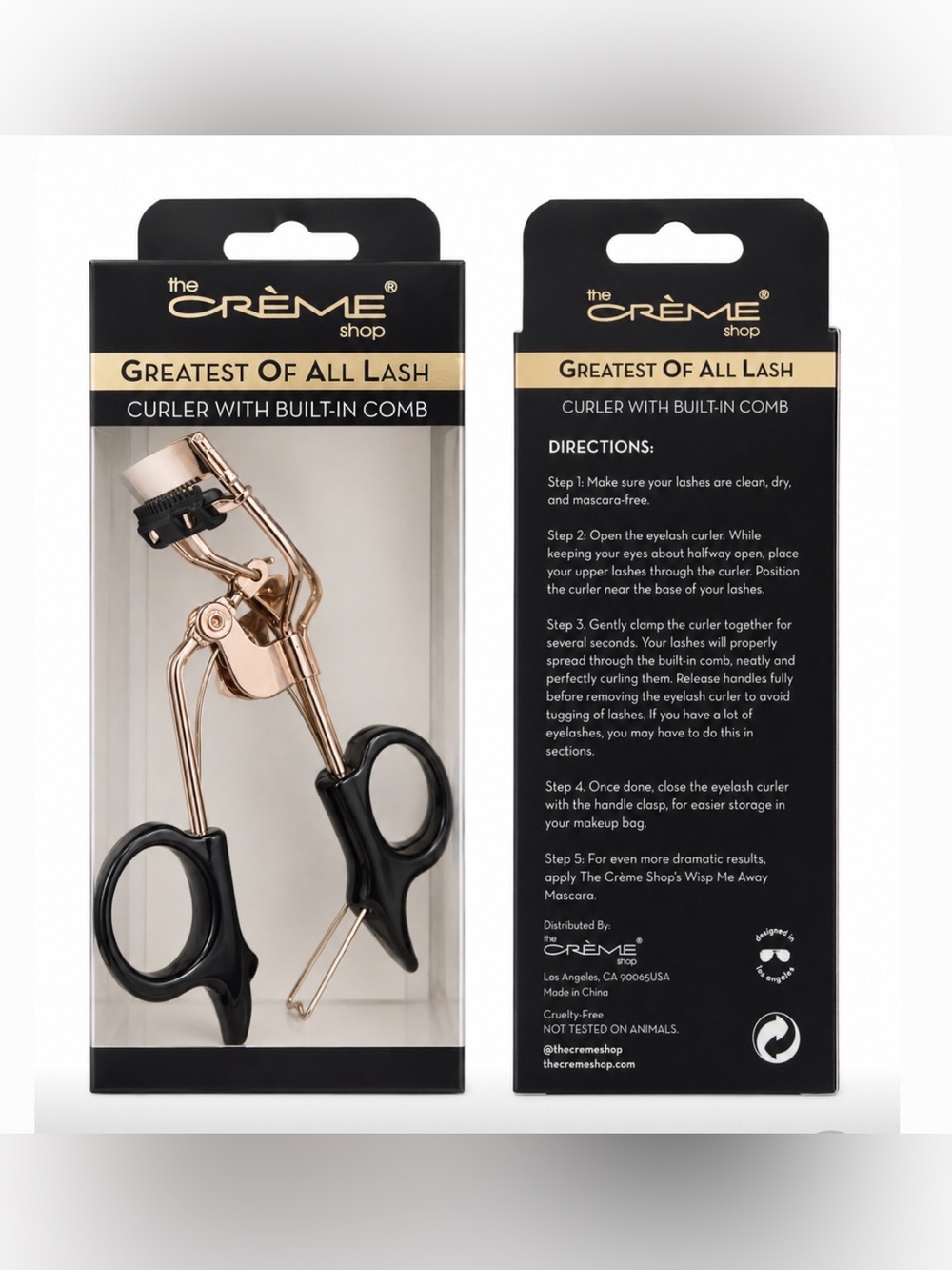 The Crème Shop Rose Gold Eyelash Curler with Black Handles